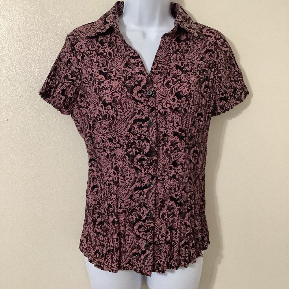 Vintage Y2K Fairycore Whimsical Boho Casual Fairy Crinkle Button‎ Up Shirt Small